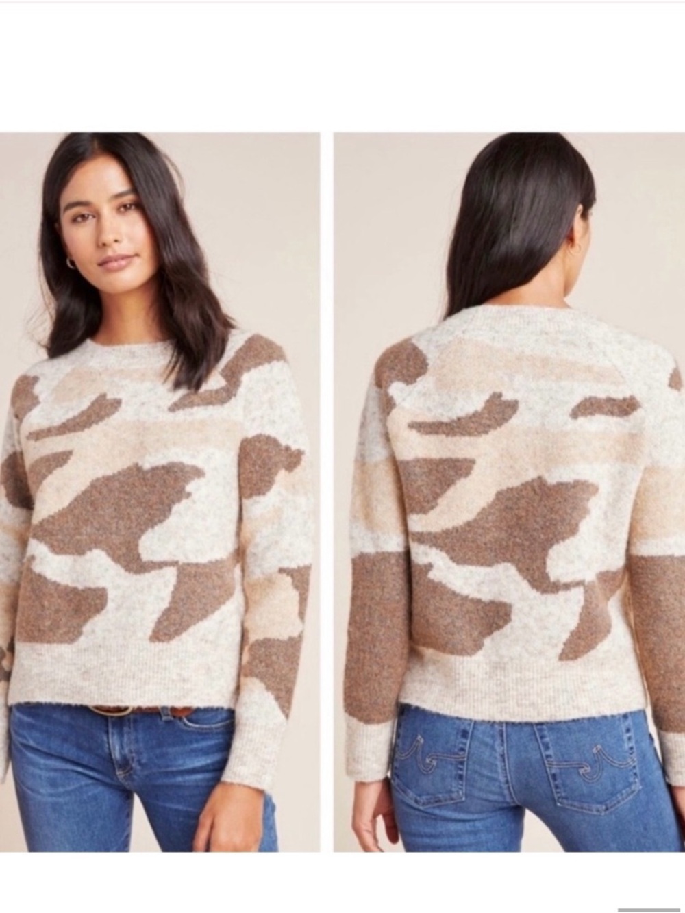 Anthropologie Moth Marjorie Brown and Tan Camo Sweater